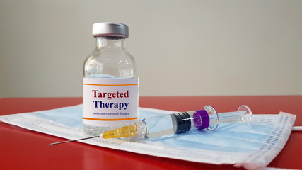 Medication of Targeted therapy used for treatment or prevention cancer by targeting specific gene and molecular cell. Medical oncology genetic molecularly cell and research tumor technology concept. - obrazy, fototapety, plakaty
