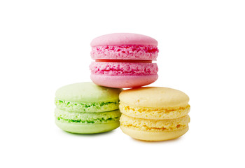 Delicious three multicolored macaroon isolated