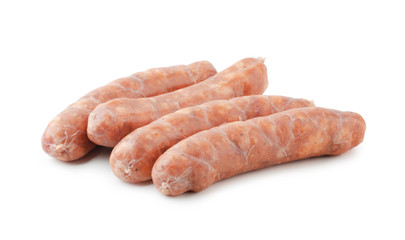 Raw pork beef sausages isolated