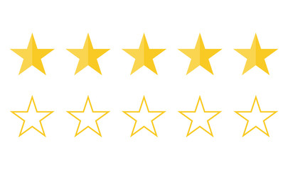 Five stars yellow color on white background. Consumer rating flat icon. Vector illustration EPS 10.
