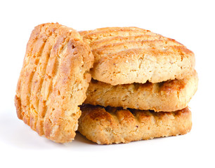 Cookies with Nuts Isolated on White Background. Stack of Fresh Biscuits Close up