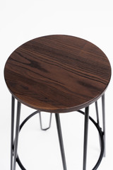 wooden bar stool with black iron legs