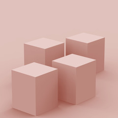 3d dusty pink cube and box podium minimal scene studio background. Abstract 3d geometric shape object illustration render. Natural color tones.