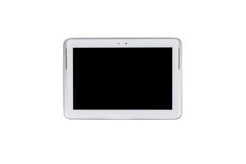 Tablet computer, pen and notebook isolated on over white background