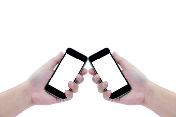 Two hand holding the black smartphone
