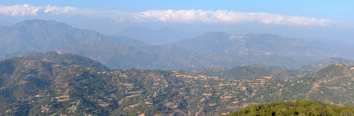 Fototapeta na wymiar View at the himalaya ridge from Tansen on Nepal
