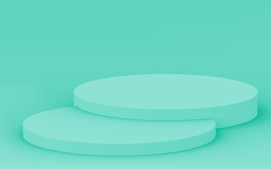 3d green bright cylinder podium minimal studio background. Abstract 3d geometric shape object illustration render. Display for food natural product.