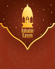 Ramadan kareem card with golden lantern