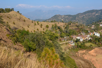 Fototapeta na wymiar Landscape with the village of Gorkhekot near Tansen in Nepal