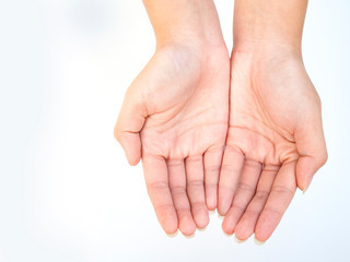 close up of hand isolate on white background