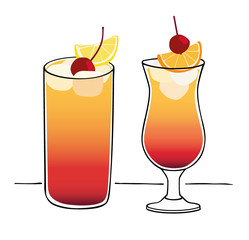 Tequila sunrise drink cocktail - isolated vector illustration