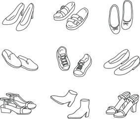 靴の手描きイラストのセット／ファッション／パンプス