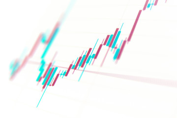 3D rendered green and red candlestick chart on white financial background with copy space