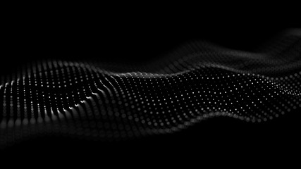 Abstract dark futuristic background. Big data visualization. Digital dynamic wave of particles. 3D rendering.