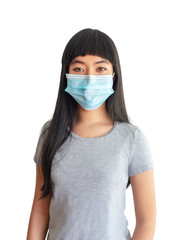 Teenage girl wearing medical protective masks for protect herself from coronavirus or COVID19 in...