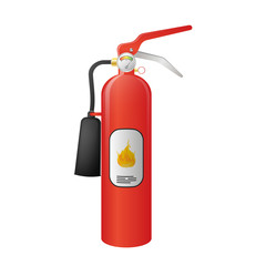 Obraz premium Red fire extinguisher. Fire extinguisher isolated on a white background. Realistic. Vector.