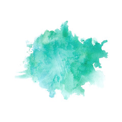 Blue and green watercolor background, hand drawn painting on paper.