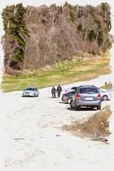 Dombay. Police patrol. Imitation of a picture. Oil paint. Illustration