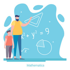 Back to School. Father and son study mathematics. Education concept. Vector Illustration 