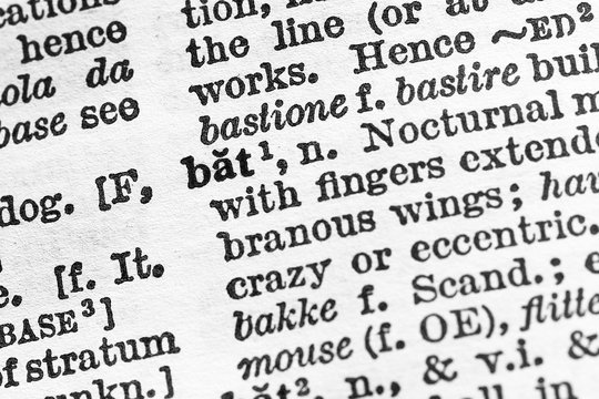 Bat - Closeup macro of English dictionary page with word bat
