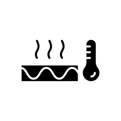 In-floor warming system. Silhouette of section of floor with heating cable, thermometer and hot air. Outline icon of thermomat. Flat isolated vector illustration on white background