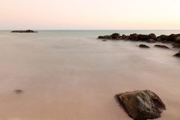 The Beach after Sunset at Fort Zachary Taylor Historic State Park, better known as Fort Taylor.  Key West, Florida. Photo shows the slow motion of water.