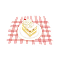 Watercolor Illustration of Dessert - Fresh MilK Small Cube Cake | 鲜奶小方