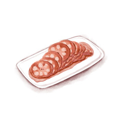 Watercolor Illustration of Chinese Cuisine - Steamed Sliced Lotus Root Stuffed with Glutinous Rice | 桂花糖藕
