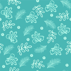 Background seamless berries, twigs and leaves on a dark background. Winter Holiday Print