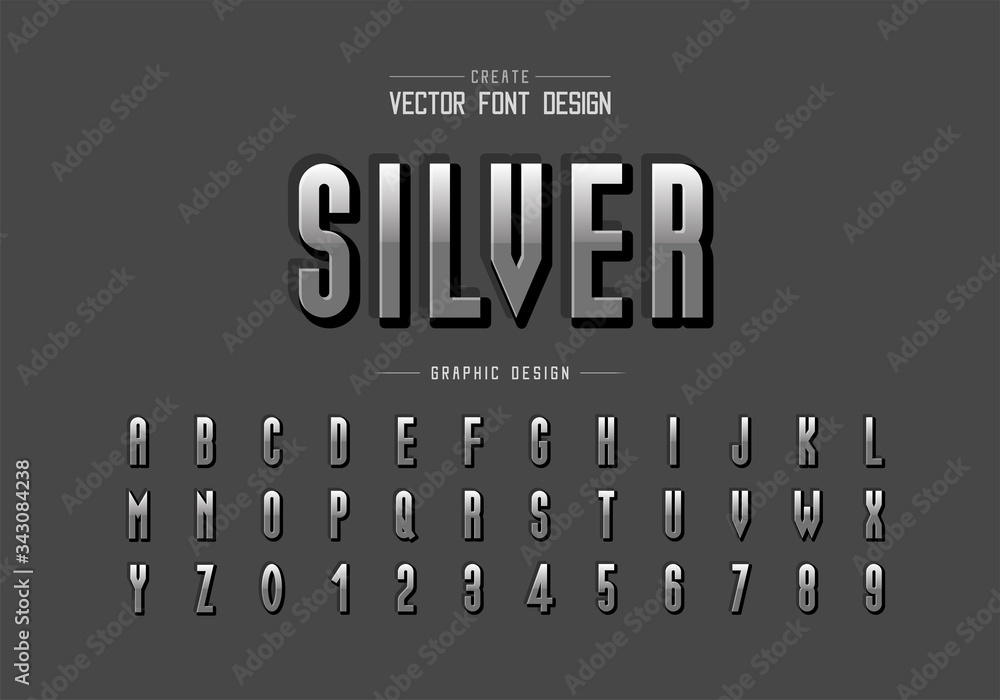 Poster reflective font and alphabet vector, gradient style tall typeface letter and number design, graphic 