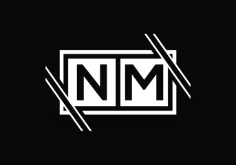 Modern Industrial NM Logo Design Square Enclosure with Diagonal Lines Innovative Branding Identity