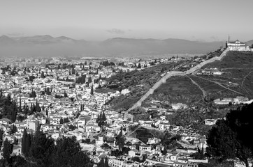 View of the Alhambra and the Generalife and the city of Granada from the viewpoint of the Silla del...