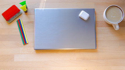 school and business supplies on a table