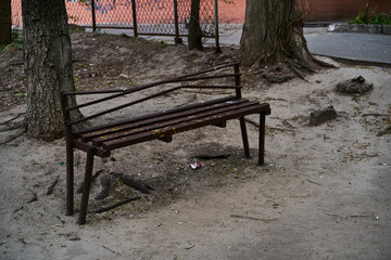 Empty bench in the courtyard in Kyiv