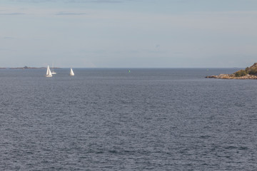 Obraz premium Sailing boats on a Baltic Sea seen from a beach in Sweden