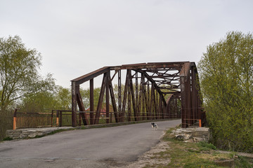 ancient german metal bridge across the river