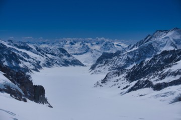 View of glaciers in Swiss alps mountains