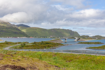 Beautiful Norwegian landscape. view of the fjords. Norway ideal fjord reflection in clear water