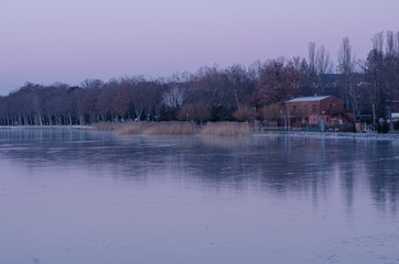 frosty Balaton lake sunrise