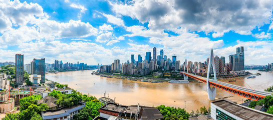 Modern city skyline and buildings with river in Chongqing,China.