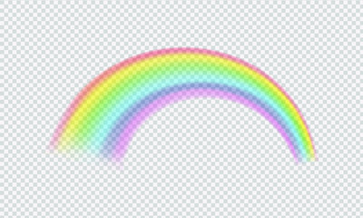 Colored  rainbow fantasy symbol  isolated on checkered  background.Vector realistic translucent sky. 