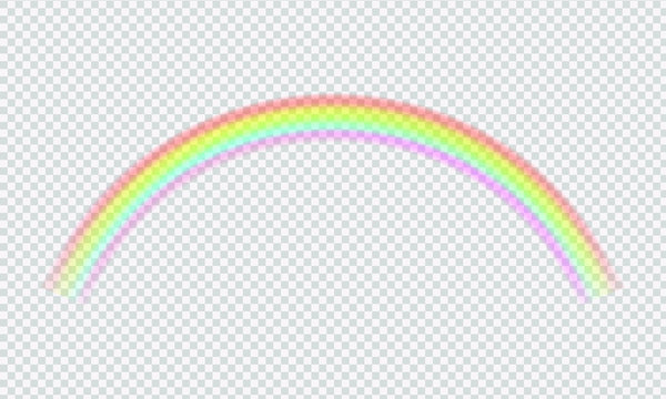 Colored  rainbow fantasy symbol  isolated on checkered  background.Vector realistic translucent sky. 