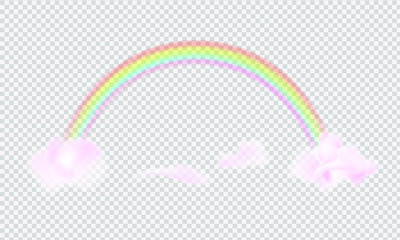 Fototapeta na wymiar Colored rainbow fantasy symbol isolated on checkered background.Vector realistic translucent sky. 