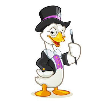 Goose magician cartoon character holding magician stick
