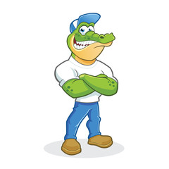 smiling crocodile cartoon character with crossed arms
