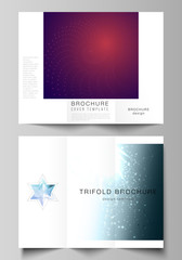 Vector illustration layouts. Modern creative covers design templates for trifold brochure or flyer. 3d polygonal geometric modern design abstract background. Science or technology vector illustration.