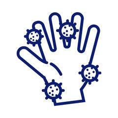 hand washing with covid19 particles line style icon