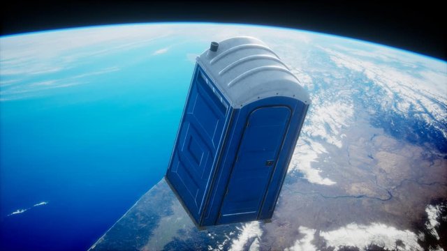 Portable street WC toilet cabin on Earth orbit. elements furnished by Nasa
