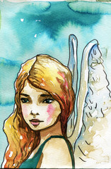 Een afbeelding van een engel in de vorm van een mooi meisje.