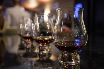 cognac glasses on the counter